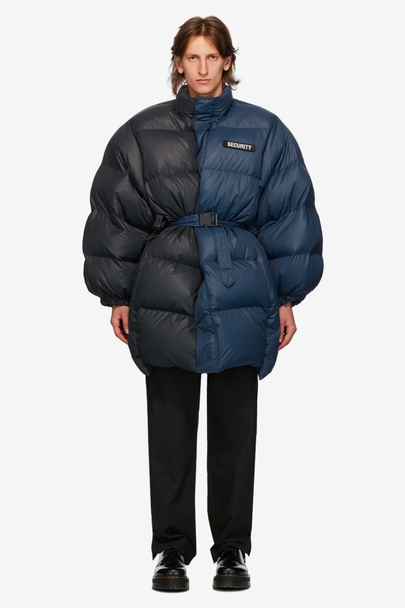 VETEMENTS Blue Black Security Puffer Jacket puffer jackets ssense outerwear fall winter 2020 collection