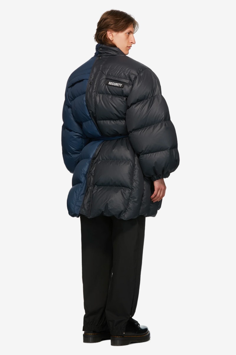 VETEMENTS Blue Black Security Puffer Jacket puffer jackets ssense outerwear fall winter 2020 collection