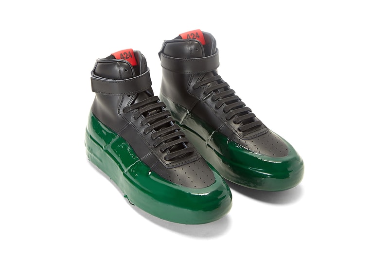 424 Dipped High-Top Sneakers in Black Rubber Green Slime Footwear Sneaker Release Information Fairfax Guillermo Andrade Logo Shoes