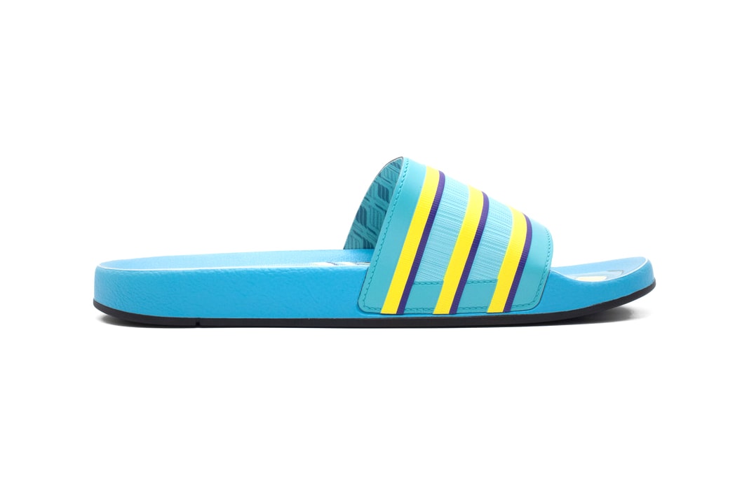 adidas Originals adilette "ZX 8000 Aqua" Footwear Sandal Slide Shoe Release Information Drop Shop 43einhalb Blue Yellow Print Three Stripes OG Summer Indoors At Home