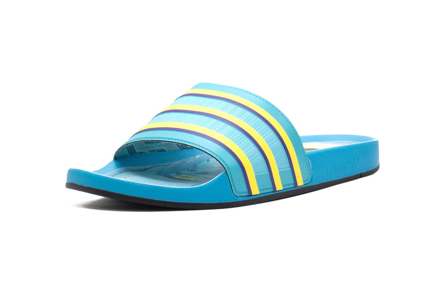 adidas Originals adilette "ZX 8000 Aqua" Footwear Sandal Slide Shoe Release Information Drop Shop 43einhalb Blue Yellow Print Three Stripes OG Summer Indoors At Home