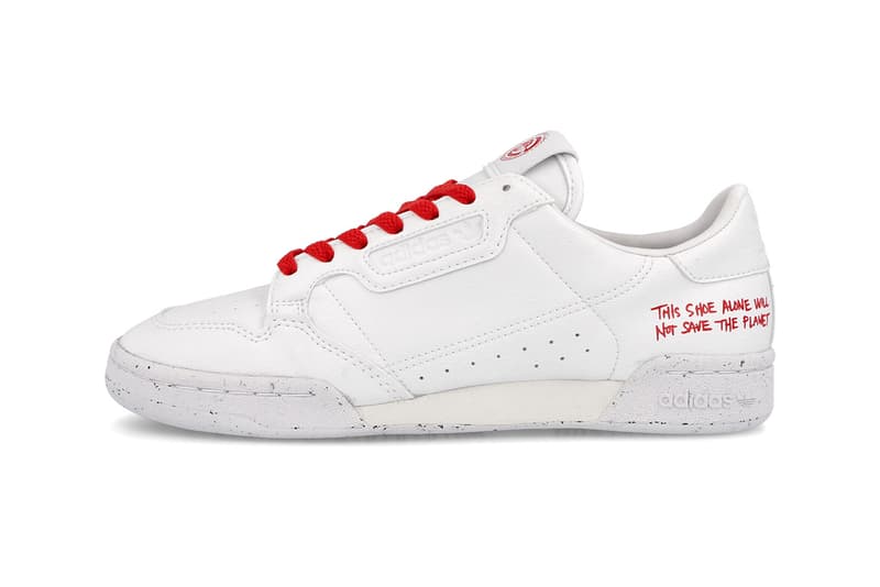 adidas Originals Continental Superstar Stan Smith Supercourt "This Shoe Alone Will Not Save the Planet" Sustainability Eco Conscious Three Stripes White Sneakers Drop Pack Release Information Closer First Look Summer FU9787 FW2293 FU9609 FU9728 Vegan Leather