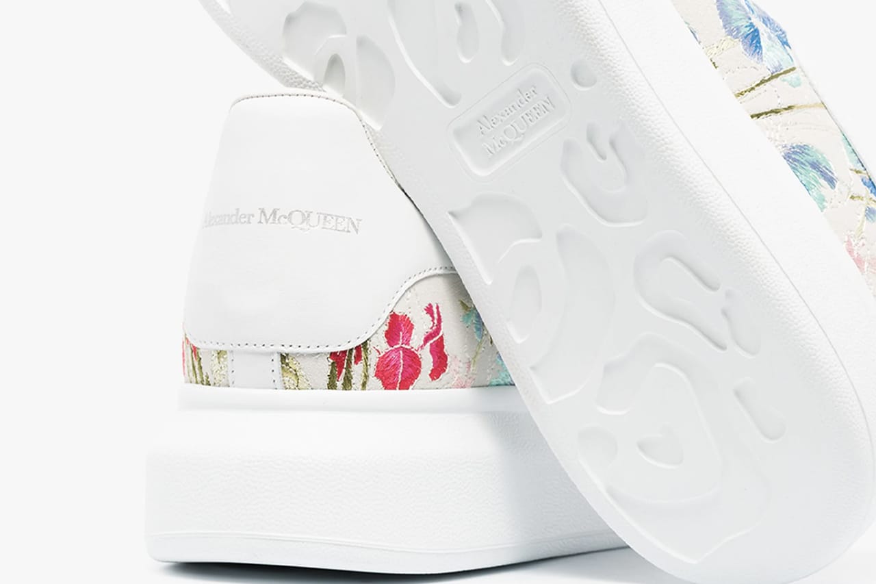 white sneakers with flower embroidery