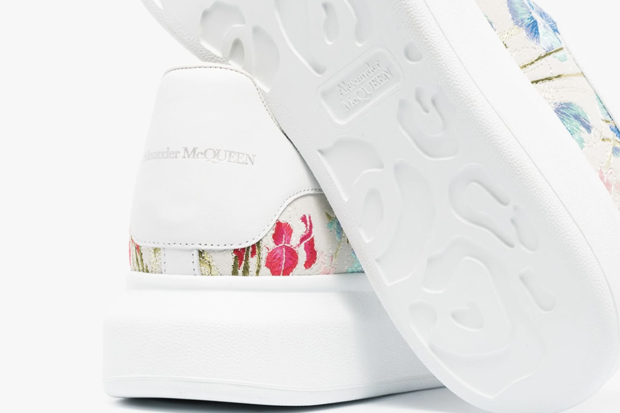 Alexander McQueen Oversized Sneaker Floral Embroidery Leather Spring Summer 2020 Chunky White Sneakers Luxury Designer Footwear Trends Floral Colorful SS20 Pattern Print Bold Loud Shoes Browns Release Cop Online Shop 