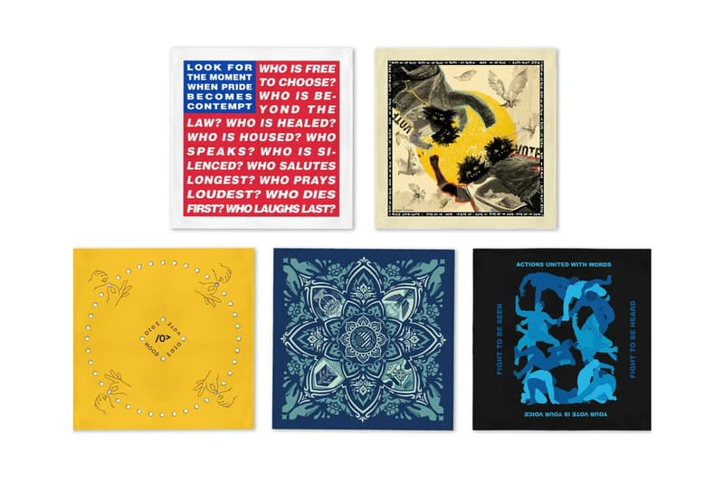 Artist-Designed Bandanas for Voter Registration eBay Artists Band Together democracy barbara kruger hank willis thomas jenny holzer alex israel shepard fairey marilyn minter