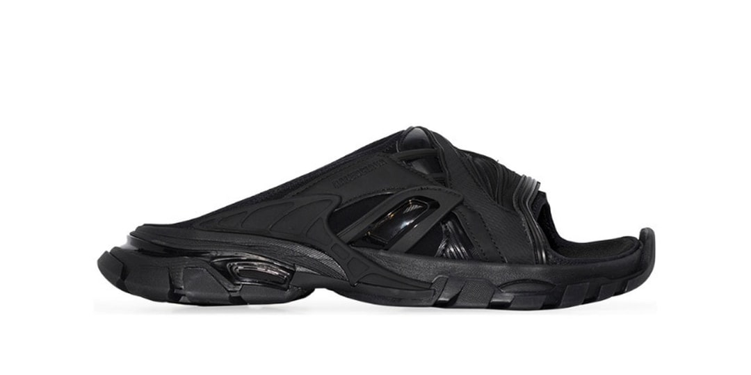 Balenciaga Geometric Logo Black Slide Sandal With Minimalist Aesthetic - NWT Balenciaga Black White Leather Logo Thong Slide Slip On  main image 2