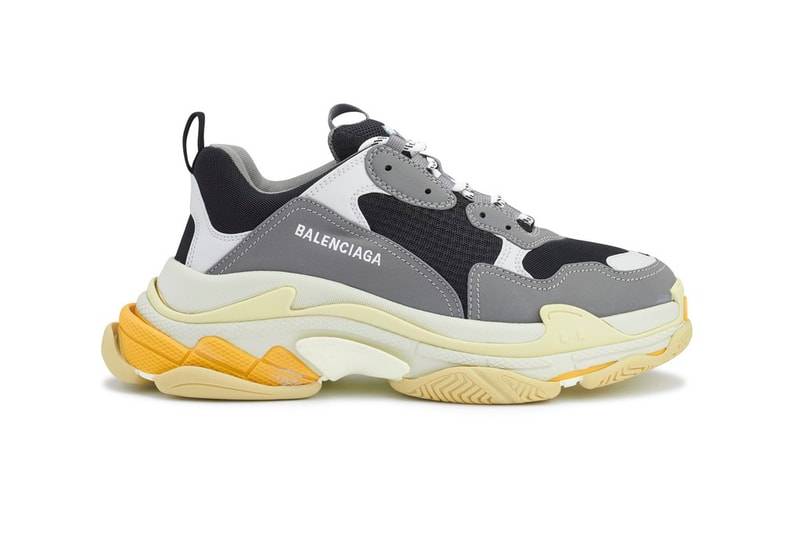 Balenciaga Triple S "Gray/Yellow" Release Information Drop Date Chunky Sneaker Demna Gvasalia Trends Footwear Suede Leather Mesh Sole Unit Stacked Cream Y2K Bulky
