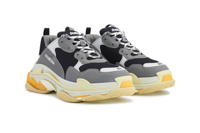 Balenciaga Triple S "Gray/Yellow" Release Information Drop Date Chunky Sneaker Demna Gvasalia Trends Footwear Suede Leather Mesh Sole Unit Stacked Cream Y2K Bulky
