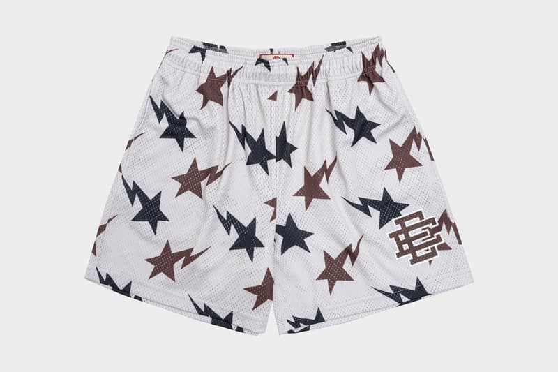 BAPE and Eric Emanuel Basketball Shorts Capsule Collection basketball shorts mesh lightning logos TRIBAL CAMO MULTI CAMO RED COLOR CAMO