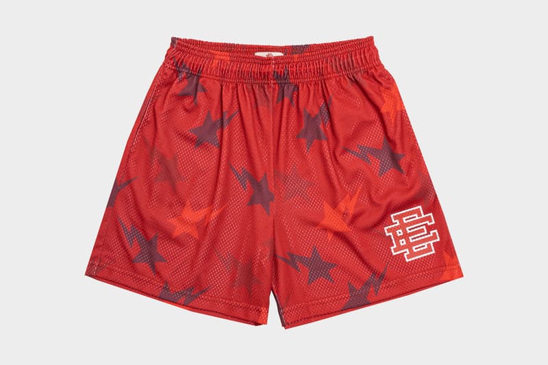 BAPE and Eric Emanuel Basketball Shorts Capsule Collection basketball shorts mesh lightning logos TRIBAL CAMO MULTI CAMO RED COLOR CAMO