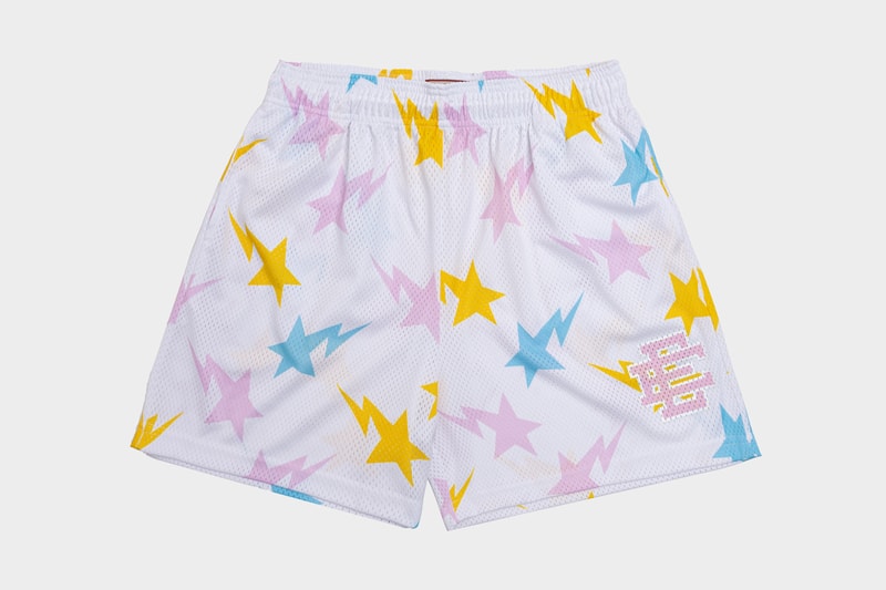 BAPE and Eric Emanuel Basketball Shorts Capsule Collection basketball shorts mesh lightning logos TRIBAL CAMO MULTI CAMO RED COLOR CAMO