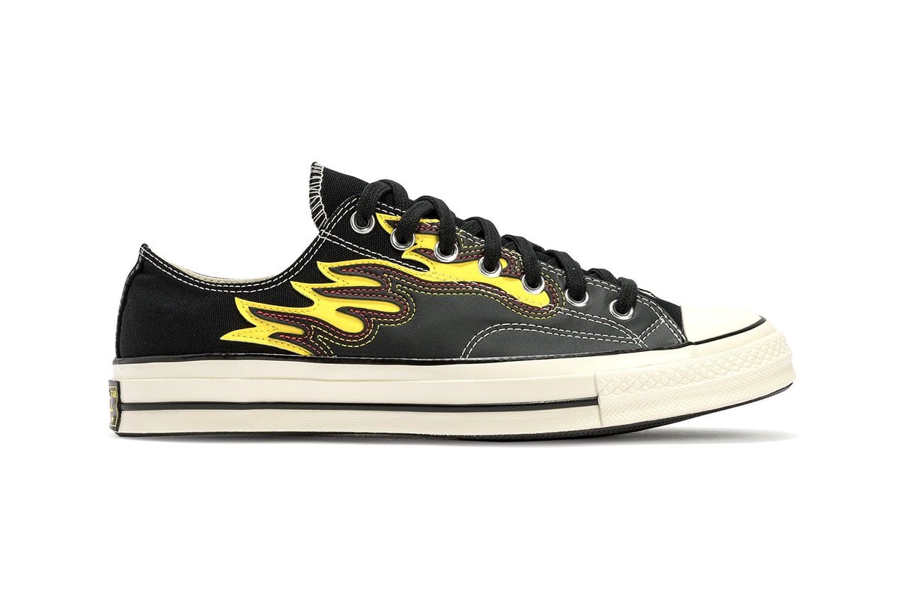 Converse Chuck 70 "Black/Speed Yellow/Egret" Flame Motif Leather Canvas Low Top Sneaker Footwear Shoe Trainer Release Information Drops Drop Date HBX Fire Pattern Print Top Stitching