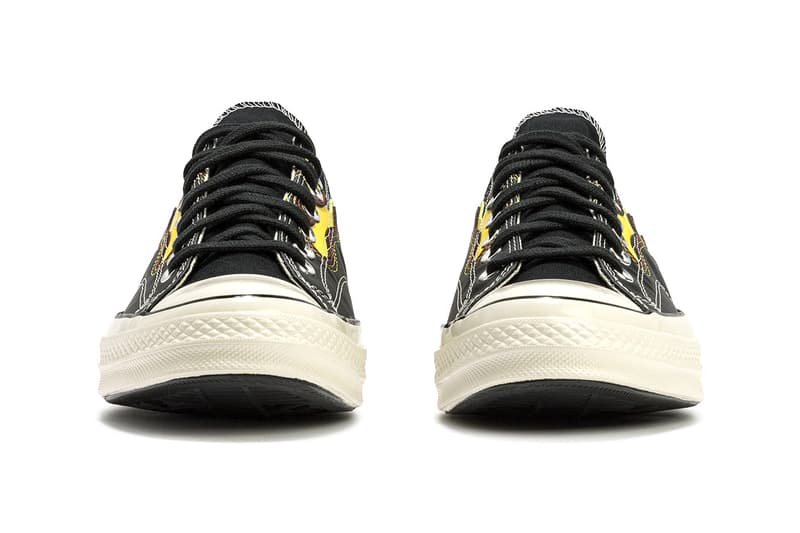 Converse Chuck 70 "Black/Speed Yellow/Egret" Flame Motif Leather Canvas Low Top Sneaker Footwear Shoe Trainer Release Information Drops Drop Date HBX Fire Pattern Print Top Stitching