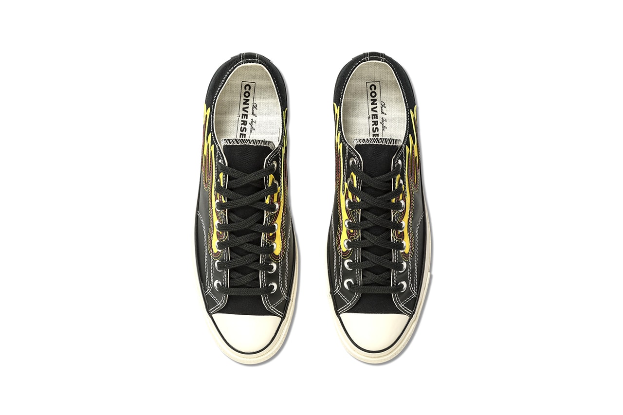 Converse Chuck 70 "Black/Speed Yellow/Egret" Flame Motif Leather Canvas Low Top Sneaker Footwear Shoe Trainer Release Information Drops Drop Date HBX Fire Pattern Print Top Stitching