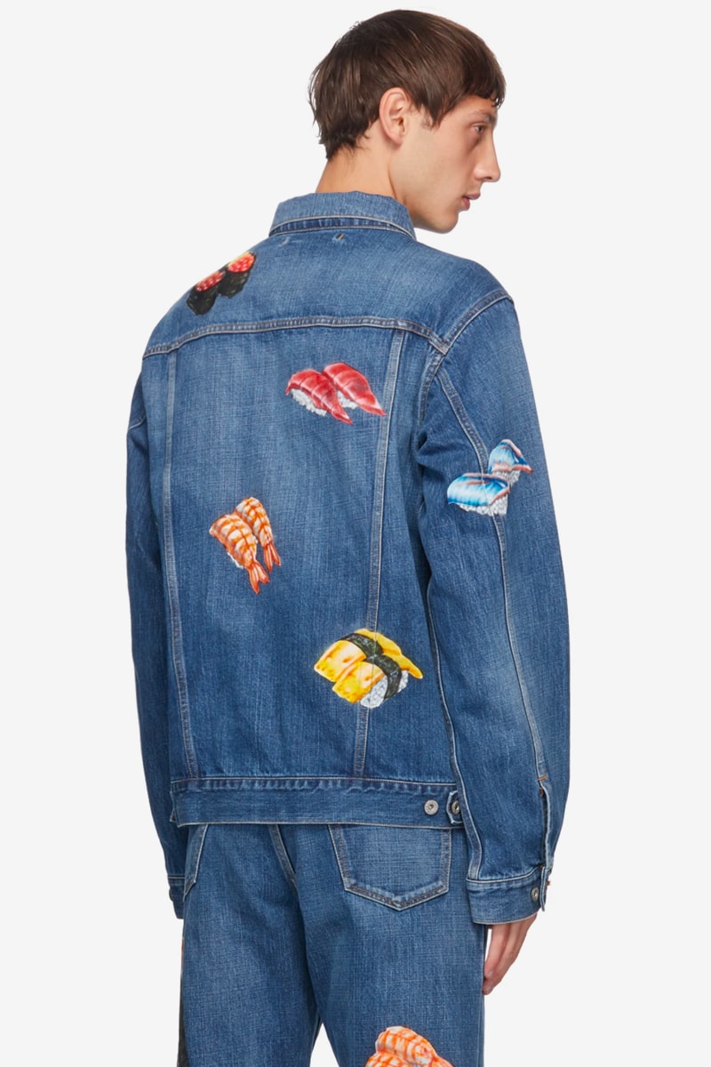 doublet Hand Painted Denim Food Jacket black indigo Boulangerie croissant danish baguette sushi pastry tamago ikura ebi maki roll saba