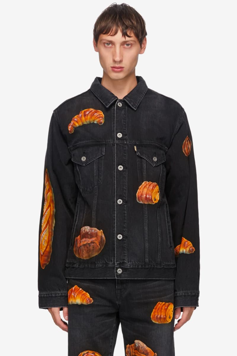 doublet Hand Painted Denim Food Jacket black indigo Boulangerie croissant danish baguette sushi pastry tamago ikura ebi maki roll saba