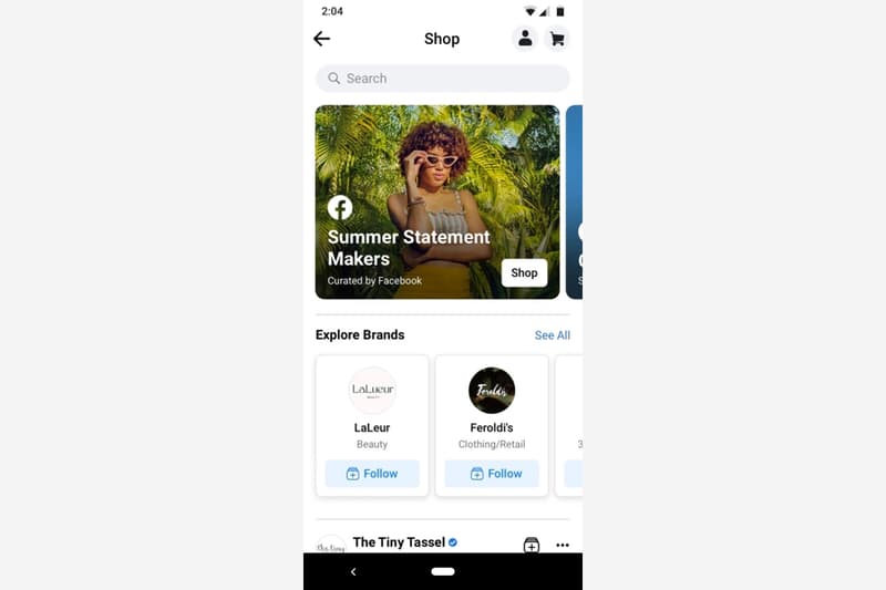 facebook mobile app shops shop tab e commerce feature launch release update mark zuckerberg