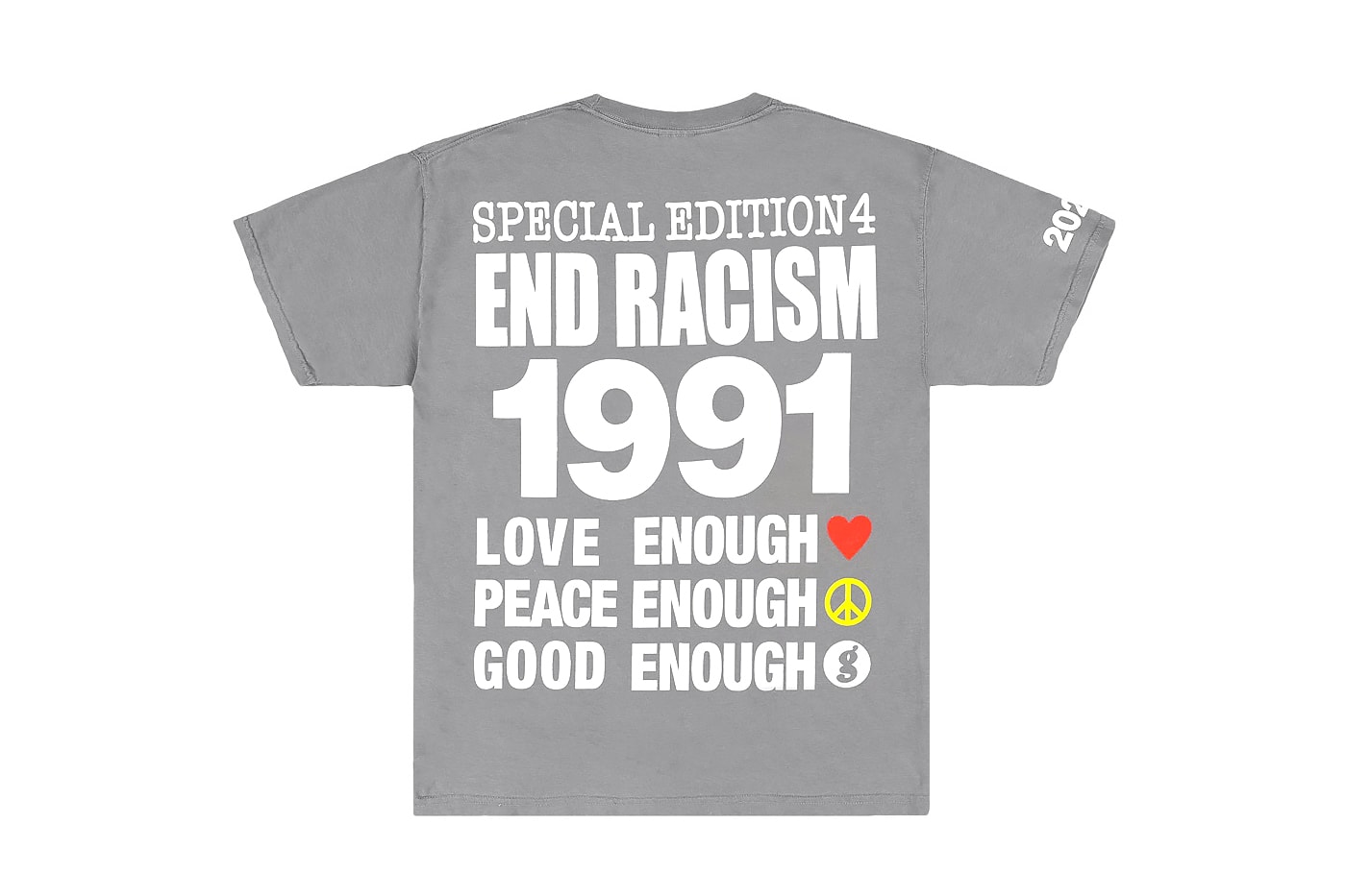 Infinite Archives Hiroshi Fujiwara GOODENOUGH END RACISM T-Shirt Grey Release info Buy Price