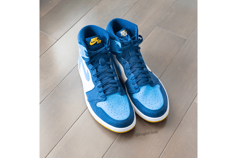 Jordan Brand Air Jordan 1 "Marquette" PE Player Exclusive 1 of 40 Super Rare Sneaker Basketball AJ1 Blue Yellow Faux Stingray Croc Leather Suede University of Milwaukee Health Science