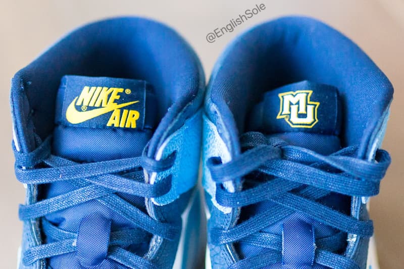 Jordan Brand Air Jordan 1 "Marquette" PE Player Exclusive 1 of 40 Super Rare Sneaker Basketball AJ1 Blue Yellow Faux Stingray Croc Leather Suede University of Milwaukee Health Science