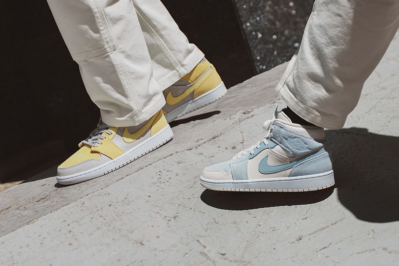 Jordan Brand Air Jordan 1 Mid SE DA4666-100 Baby Blue Cream Ribbed Knit Suede Leather Yellow Cool Gray Leather Footwear Sneaker Release Drop Date Information First Look AJ1 Raffles
