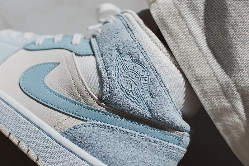 Jordan Brand Air Jordan 1 Mid SE DA4666-100 Baby Blue Cream Ribbed Knit Suede Leather Yellow Cool Gray Leather Footwear Sneaker Release Drop Date Information First Look AJ1 Raffles