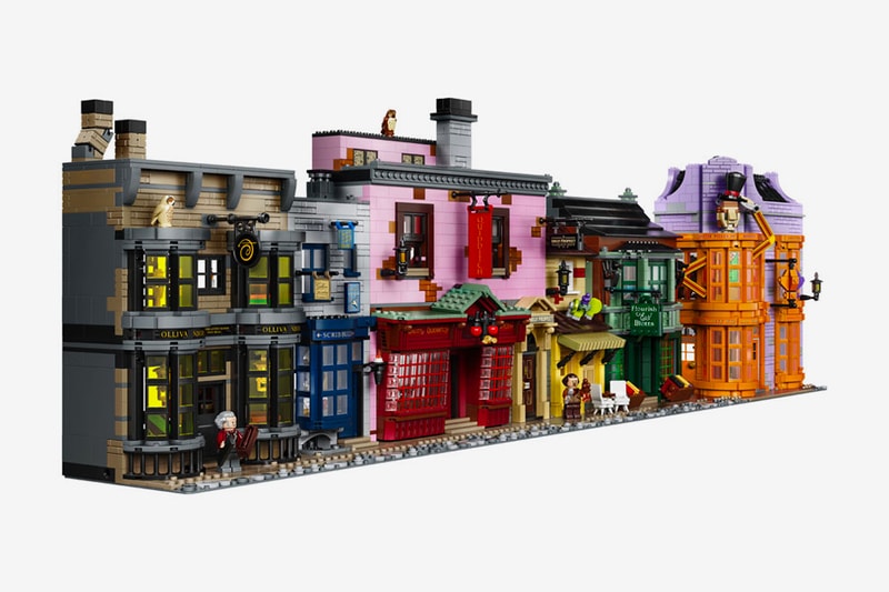 LEGO Harry Potter Diagon Alley Set Release Ollivander's Wand Shop, Weasley’s Wizard Wheezes, Florean Fortescue's Ice Cream Parlor Scribbulus Writing Implements Flourish & Blotts Quality Quidditch Supplies Gilderoy Lockhart Florean Fortescue Lucius Malfoy