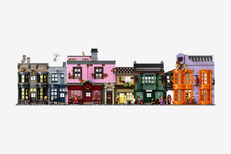 LEGO Harry Potter Diagon Alley Set Release Ollivander's Wand Shop, Weasley’s Wizard Wheezes, Florean Fortescue's Ice Cream Parlor Scribbulus Writing Implements Flourish & Blotts Quality Quidditch Supplies Gilderoy Lockhart Florean Fortescue Lucius Malfoy