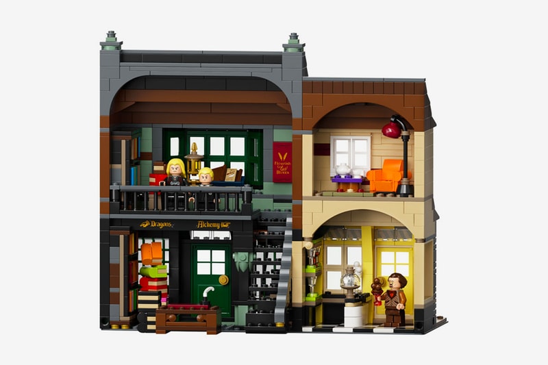 LEGO Harry Potter Diagon Alley Set Release Ollivander's Wand Shop, Weasley’s Wizard Wheezes, Florean Fortescue's Ice Cream Parlor Scribbulus Writing Implements Flourish & Blotts Quality Quidditch Supplies Gilderoy Lockhart Florean Fortescue Lucius Malfoy