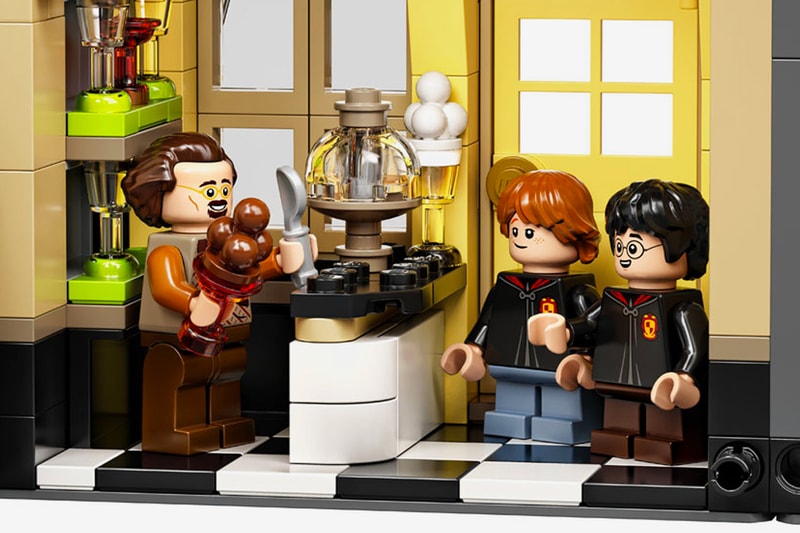 LEGO Harry Potter Diagon Alley Set Release Ollivander's Wand Shop, Weasley’s Wizard Wheezes, Florean Fortescue's Ice Cream Parlor Scribbulus Writing Implements Flourish & Blotts Quality Quidditch Supplies Gilderoy Lockhart Florean Fortescue Lucius Malfoy