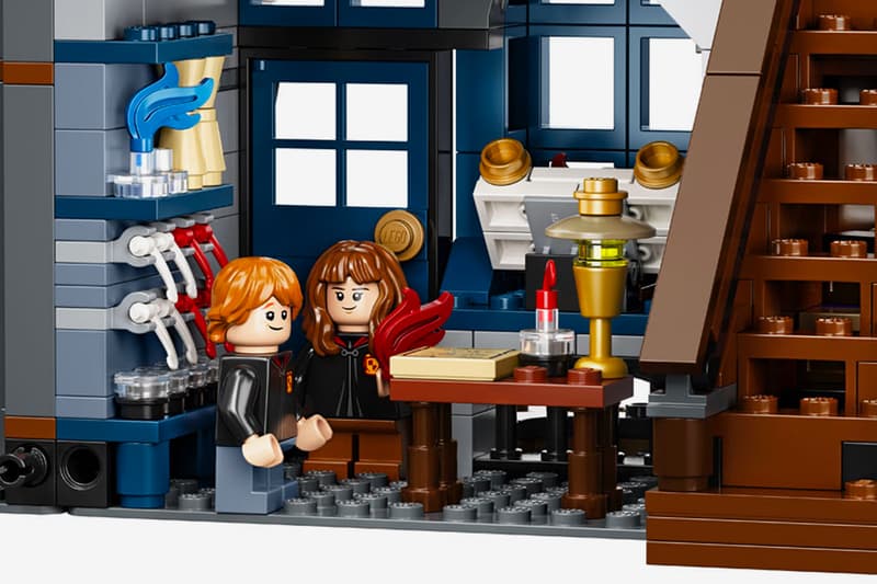 LEGO Harry Potter Diagon Alley Set Release Ollivander's Wand Shop, Weasley’s Wizard Wheezes, Florean Fortescue's Ice Cream Parlor Scribbulus Writing Implements Flourish & Blotts Quality Quidditch Supplies Gilderoy Lockhart Florean Fortescue Lucius Malfoy