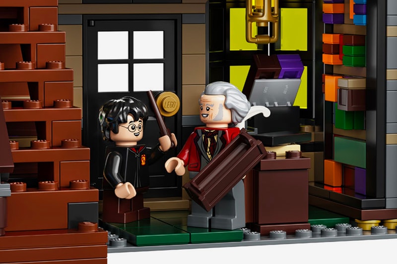 LEGO Harry Potter Diagon Alley Set Release Ollivander's Wand Shop, Weasley’s Wizard Wheezes, Florean Fortescue's Ice Cream Parlor Scribbulus Writing Implements Flourish & Blotts Quality Quidditch Supplies Gilderoy Lockhart Florean Fortescue Lucius Malfoy