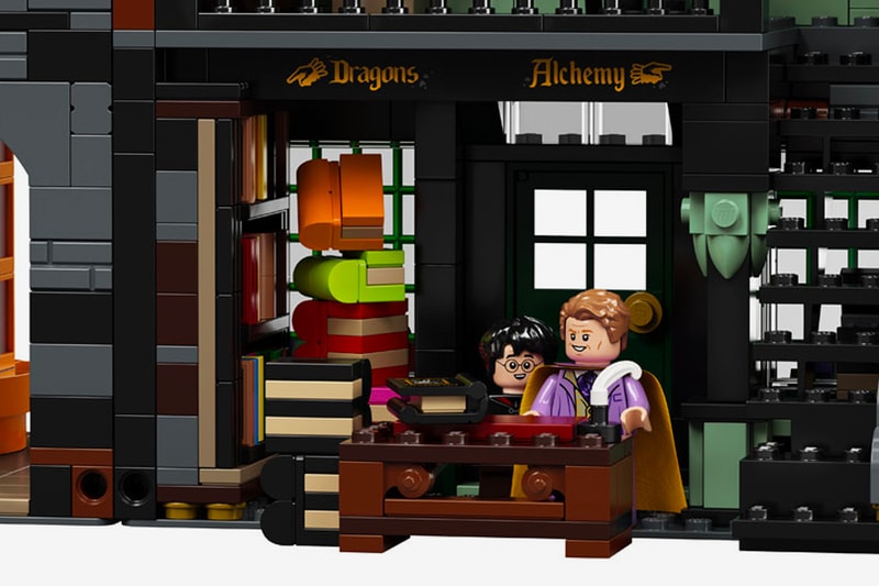 LEGO Harry Potter Diagon Alley Set Release Ollivander's Wand Shop, Weasley’s Wizard Wheezes, Florean Fortescue's Ice Cream Parlor Scribbulus Writing Implements Flourish & Blotts Quality Quidditch Supplies Gilderoy Lockhart Florean Fortescue Lucius Malfoy