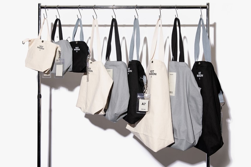 nana-nana Introduces Tote Bag Collection Graphics Printed "PAPER" "TELEPHONE" "TRASH BOX" "ROOM" "NOT MAISON" 100 Percent Cotton Brown Cream Off White Gray Black Accessories Japan