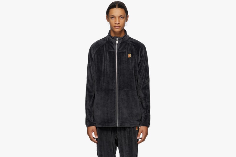 NikeCourt Gray Velour Tennis Track Jacket Lounge Pants Embroidered Logo Swoosh Brand Stretch Drawstring Cosy Sweatpants One Piece Look SSENSE