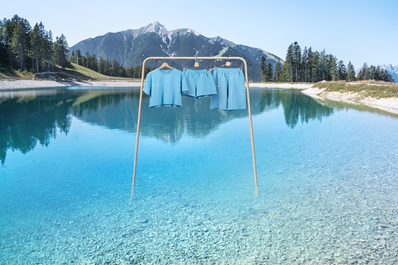 PANGAIA and Jaden Smith's JUST Water Collab apparel blue adults kids Seaweed Fiber T-Shirt Seaweed Fiber Cropped Shirt hoodie track pant short long shorts blue white