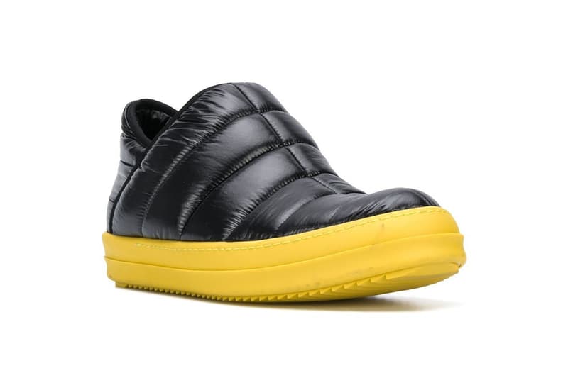 Rick Owens drkshdw quilted color block sneakers black yellow rubber sole info release Farfetch how much where to cop