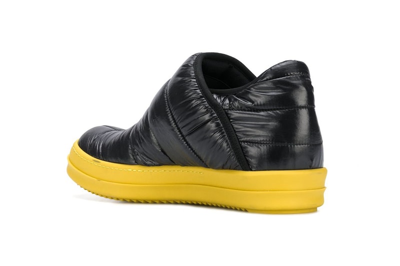 Rick Owens drkshdw quilted color block sneakers black yellow rubber sole info release Farfetch how much where to cop