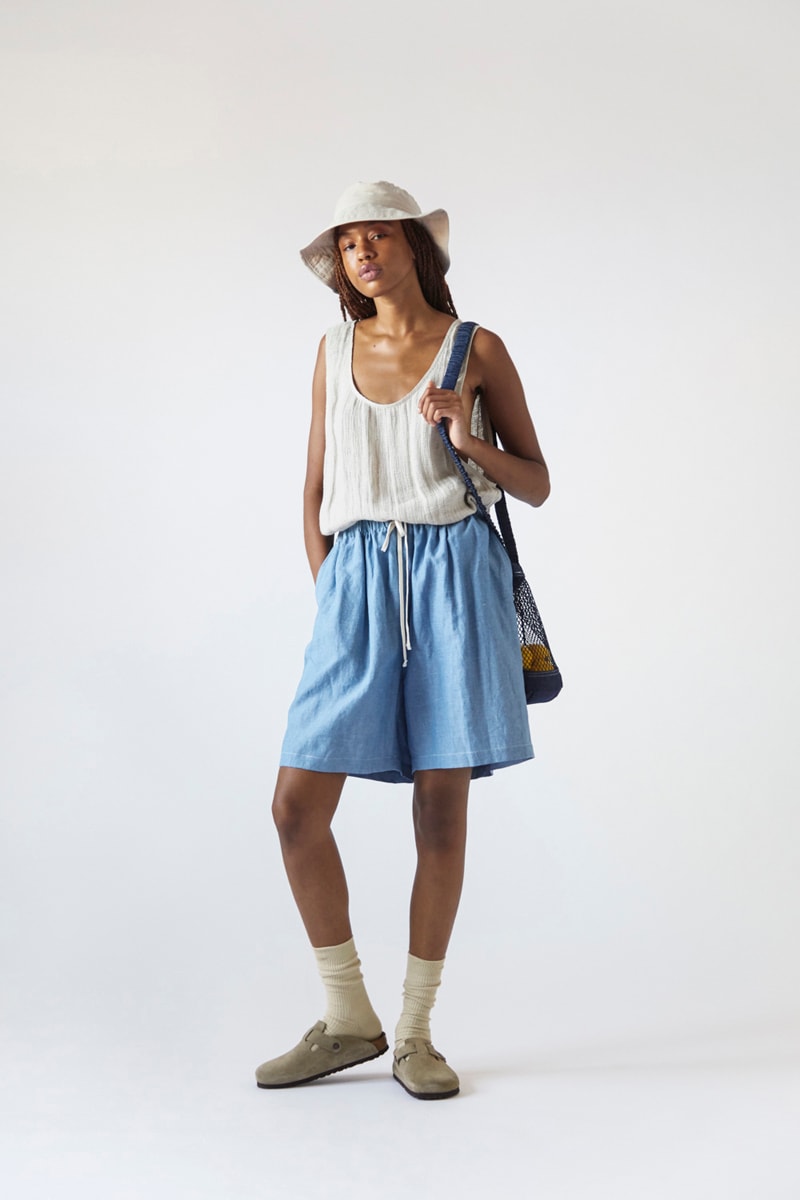 s.k. manor hill Spring/Summer 2021 Lookbook collection linen cotton trousers shirts accessories bags lanyards bucket hats organic white beige indigo orange