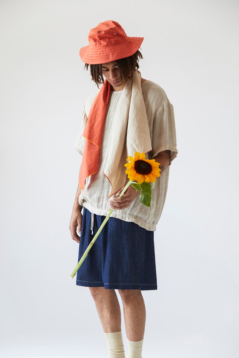 s.k. manor hill Spring/Summer 2021 Lookbook collection linen cotton trousers shirts accessories bags lanyards bucket hats organic white beige indigo orange