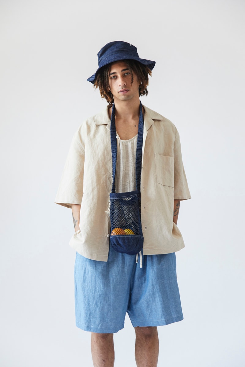 s.k. manor hill Spring/Summer 2021 Lookbook collection linen cotton trousers shirts accessories bags lanyards bucket hats organic white beige indigo orange