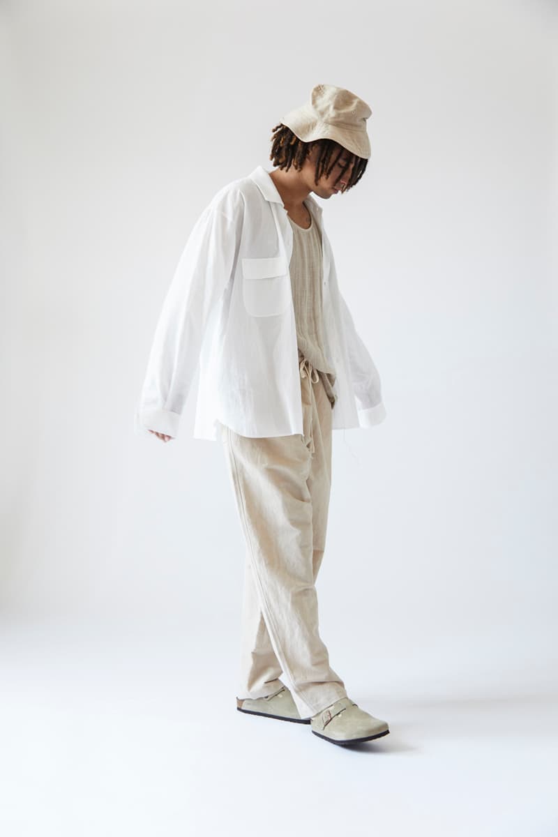 s.k. manor hill Spring/Summer 2021 Lookbook collection linen cotton trousers shirts accessories bags lanyards bucket hats organic white beige indigo orange