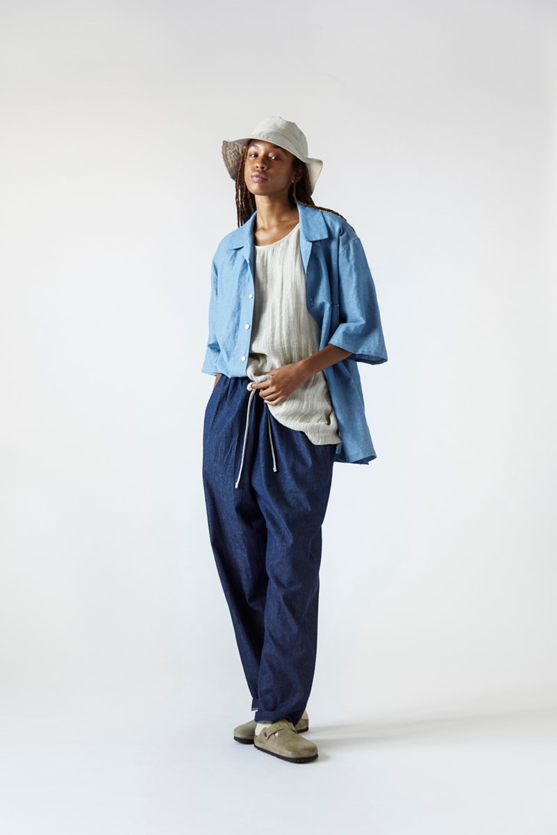 s.k. manor hill Spring/Summer 2021 Lookbook collection linen cotton trousers shirts accessories bags lanyards bucket hats organic white beige indigo orange