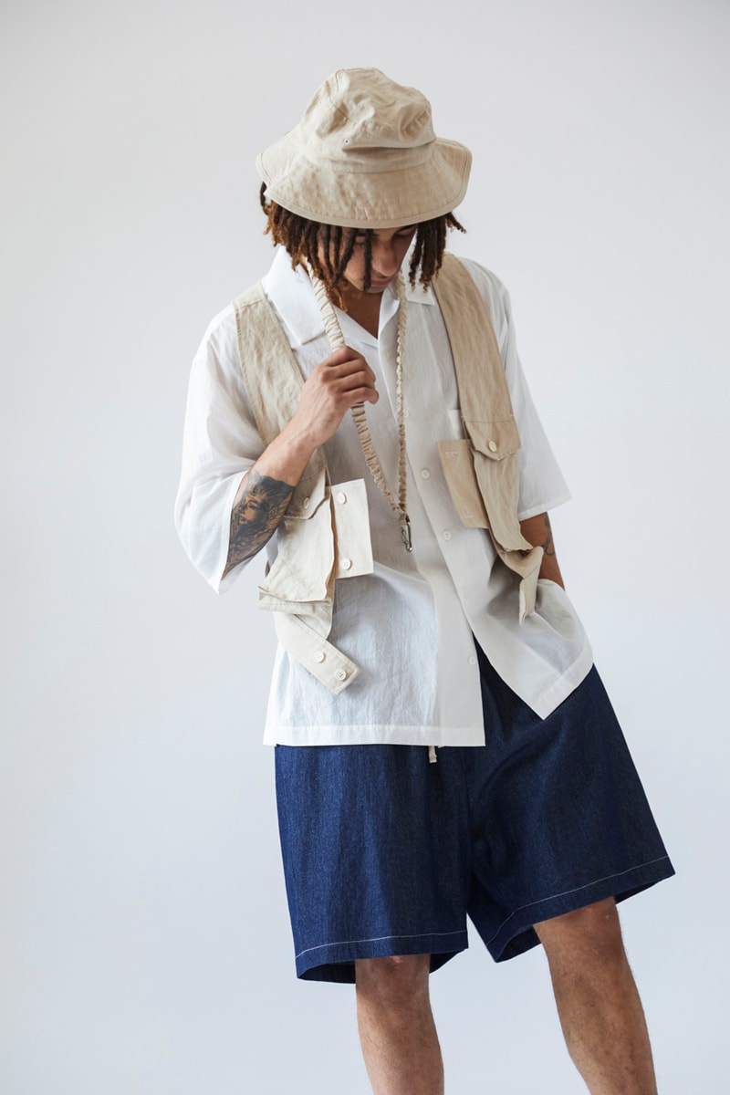 s.k. manor hill Spring/Summer 2021 Lookbook collection linen cotton trousers shirts accessories bags lanyards bucket hats organic white beige indigo orange