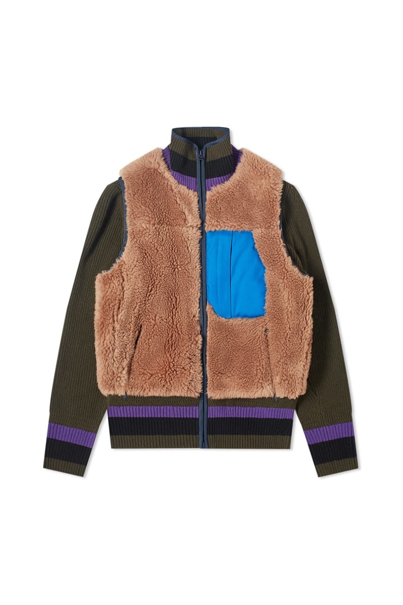 sacai faux shearling jackets ecru off white brown khaki release end clothing fleece