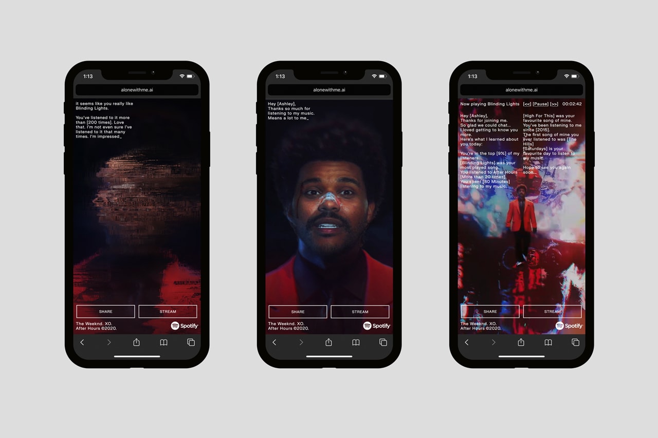 Spotify The Weeknd "Alone with Me" AI Experience phone listening session chat data artificial intelligence