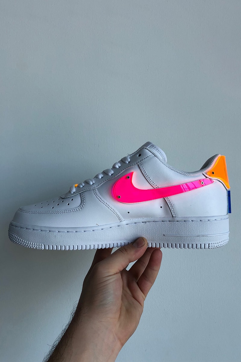 TBD In Process Custom Multi-Color Thermoformed Nike Air Force 1 "White" OG Sneaker Release Information Customized Closer First Look Footwear Drop Date Instagram Kicks Swoosh Neon