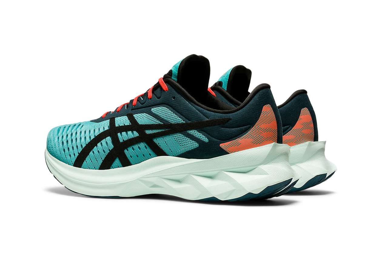 The ASICS NOVABLAST Sneaker Enhances Dynamic Movement Mr Shirley Black Cyan