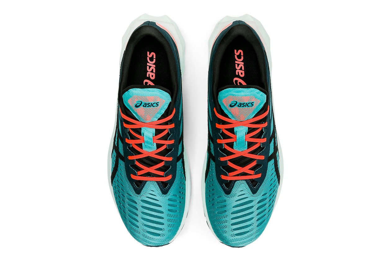 The ASICS NOVABLAST Sneaker Enhances Dynamic Movement Mr Shirley Black Cyan