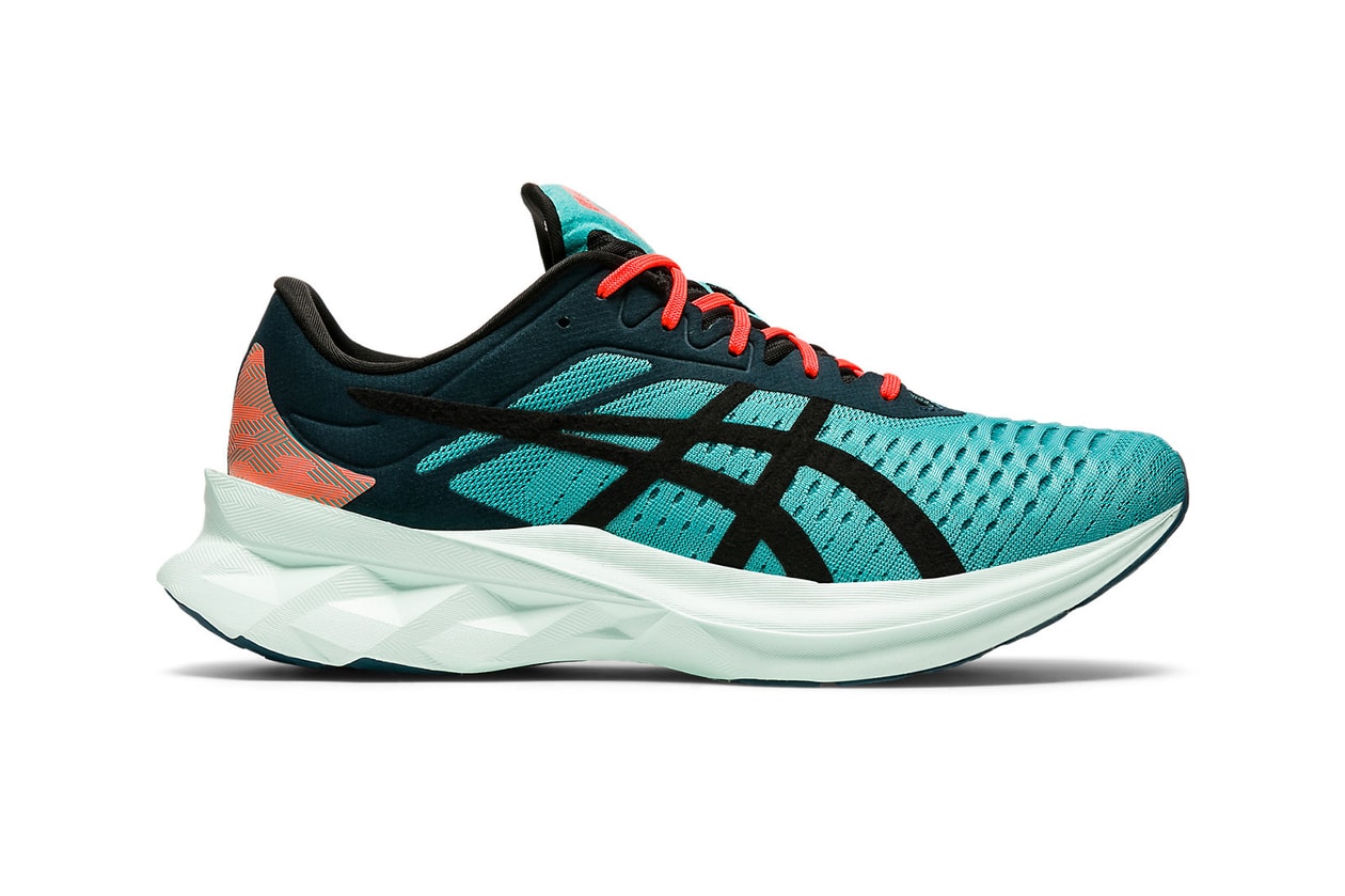 The ASICS NOVABLAST Sneaker Enhances Dynamic Movement Mr Shirley Black Cyan